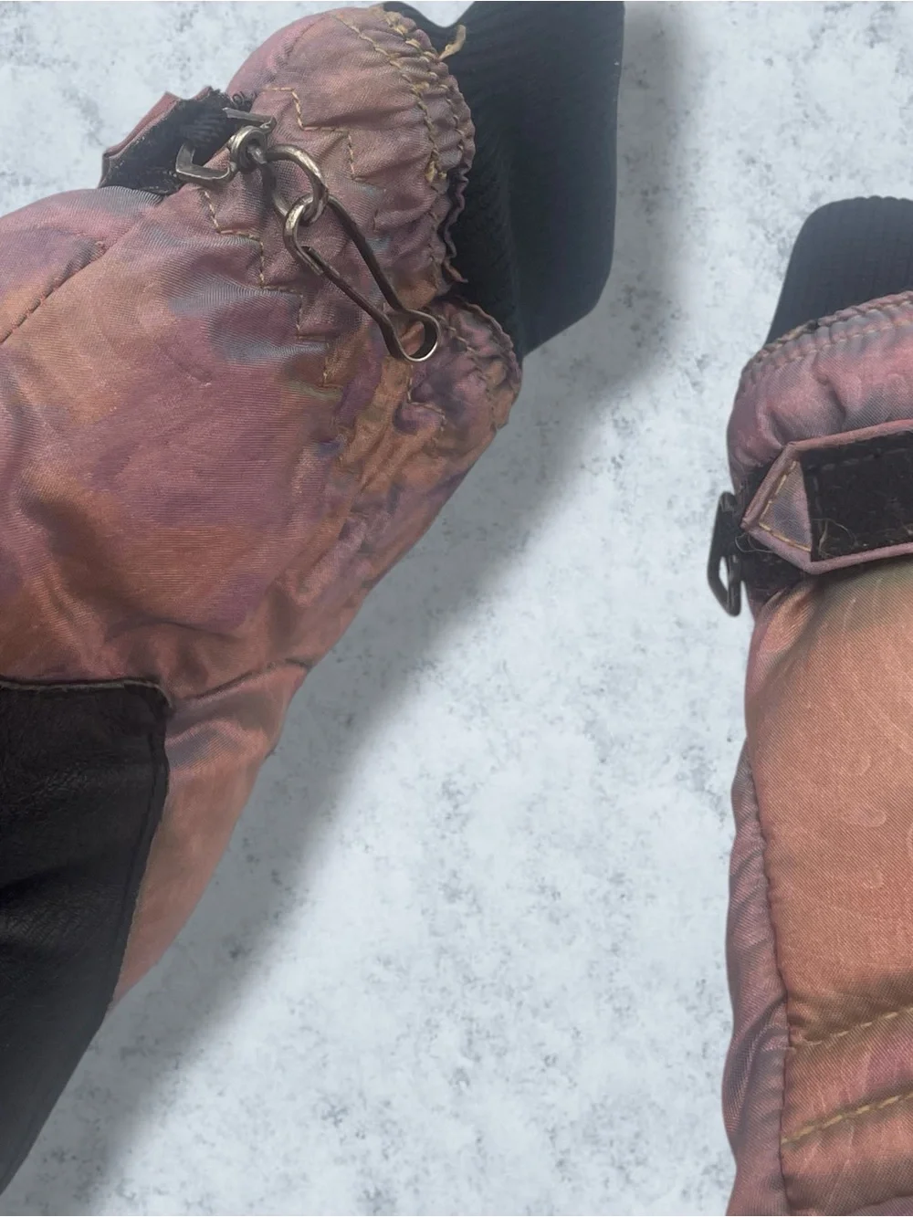 Vintage 90s Obermeyer Iridescent Liquid Satin Ski Mittens Pink Copper Medium
